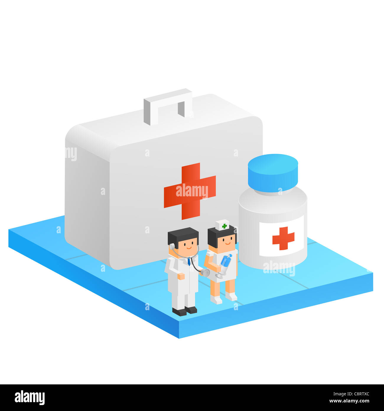 Krankenhausarzt und Krankenschwester mit Einspritzung Stockfoto