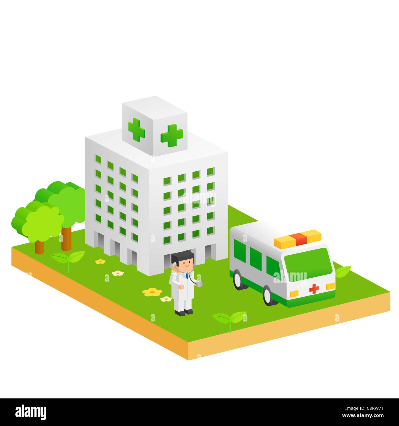 Krankenhaus, Arzt und Krankenwagen Stockfoto