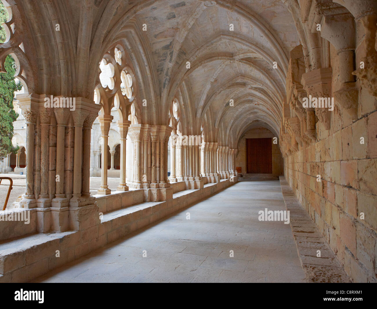 Kloster an der Königlichen Abtei von Santa Maria de Poblet. Vimbodi ich Poblet, Katalonien, Spanien. Stockfoto