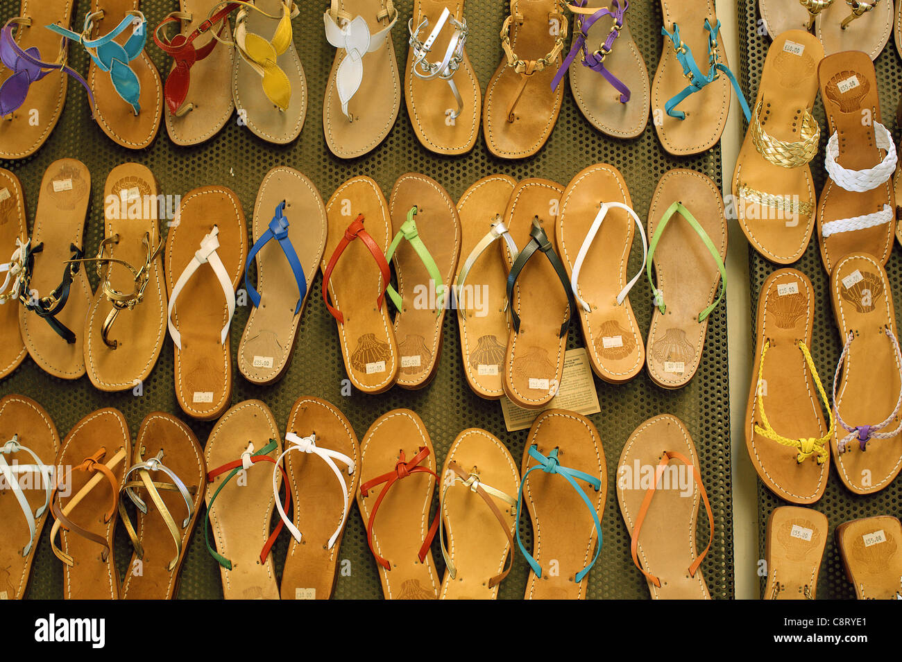 Leder Flip flops Tritte zum Verkauf Sorrent Italien Stockfoto