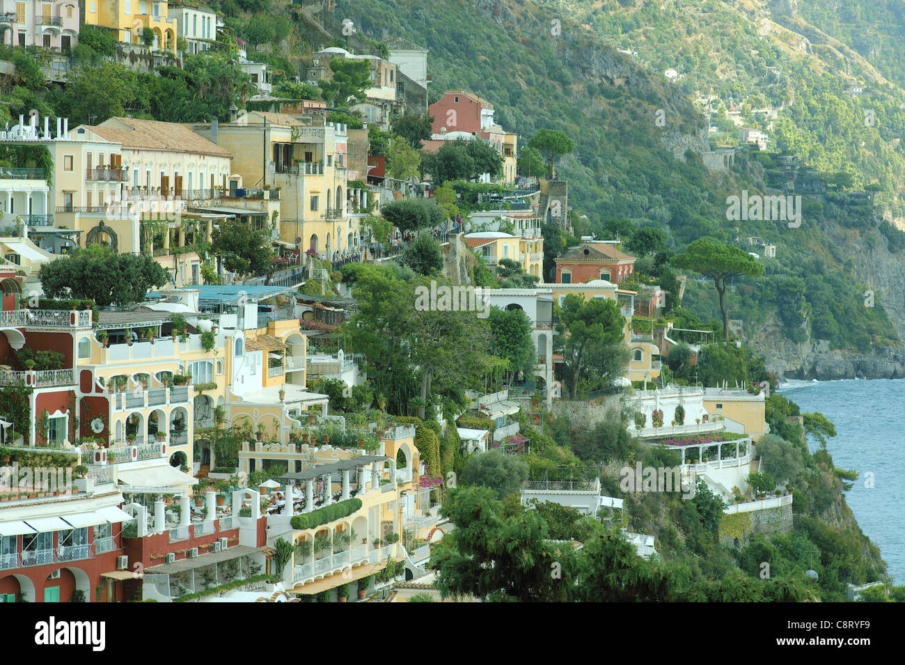 Blick auf Positano-Amalfi-Küste Costiera Amalfitana Italien Stockfoto