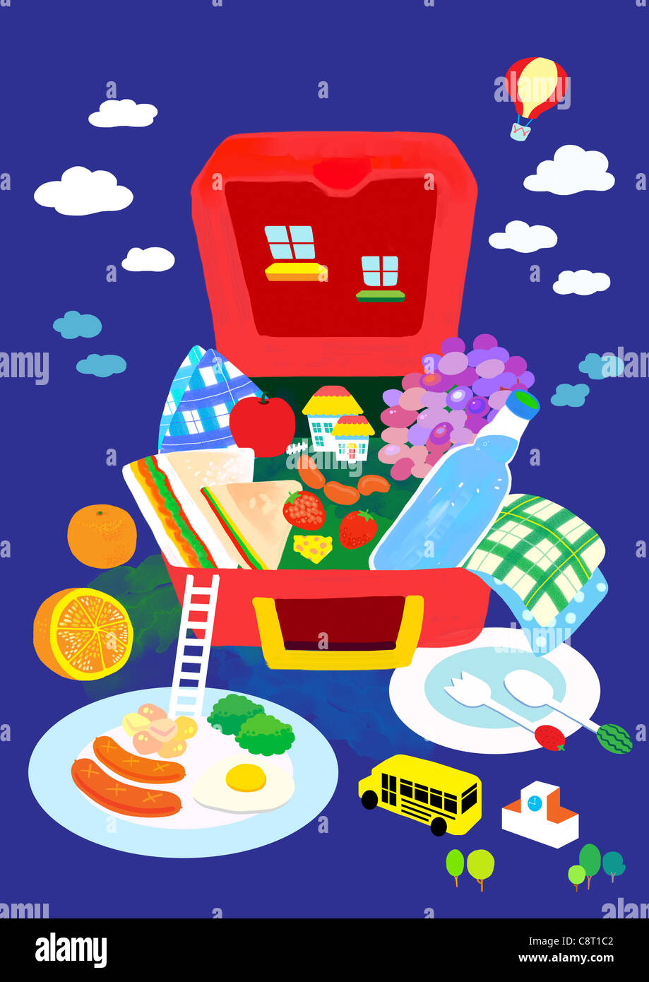 Geöffnete Picknick-Lunch-Box Stockfoto