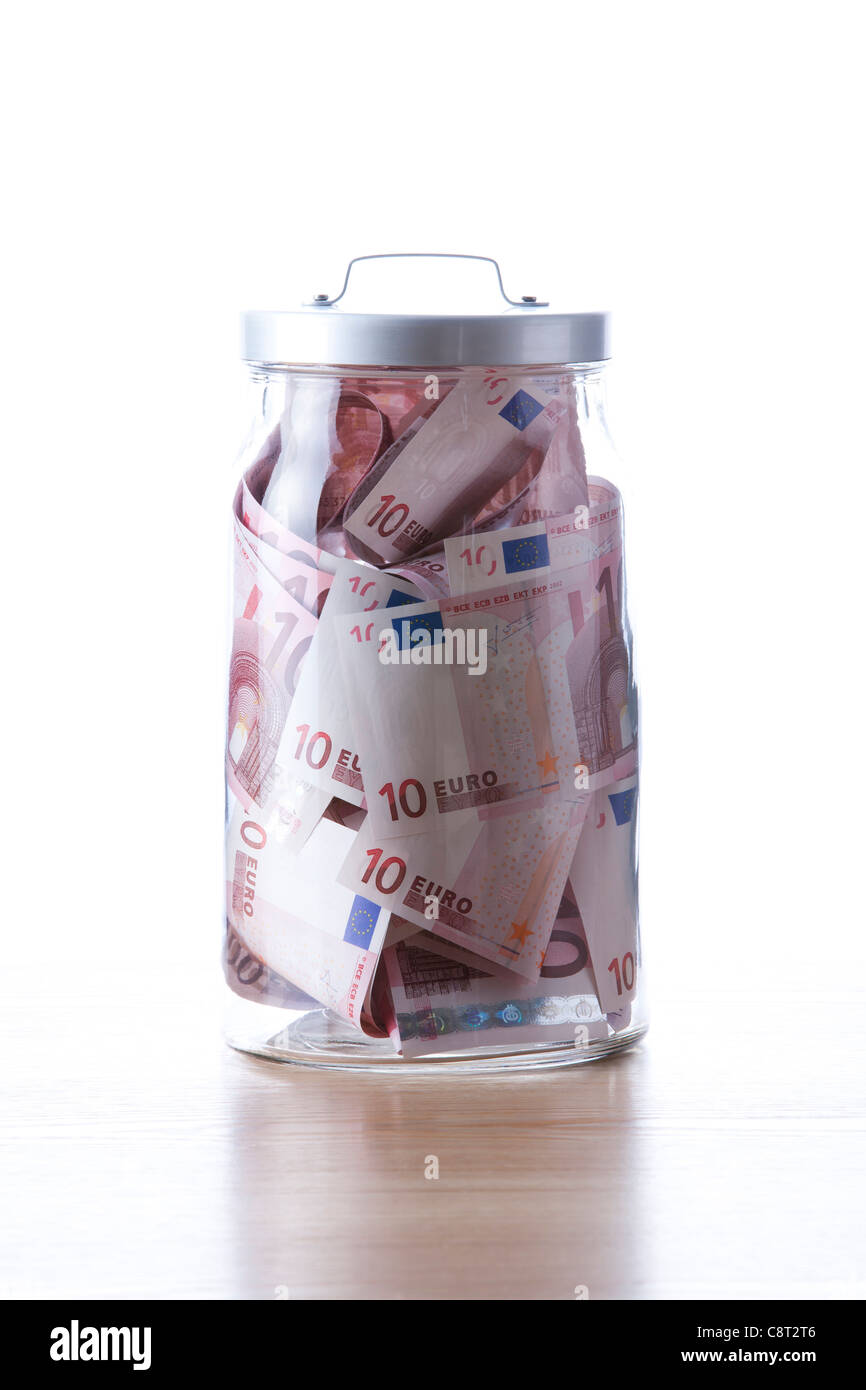 EU-Währung in Glas Stockfoto