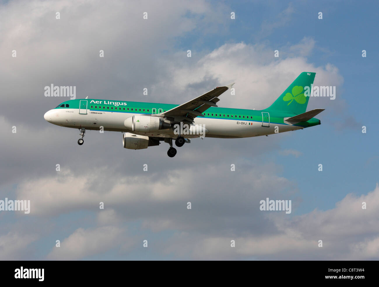 Flugreisen. Aer Lingus Airbus A320 Jet Passagierflugzeug auf Ansatz Stockfoto