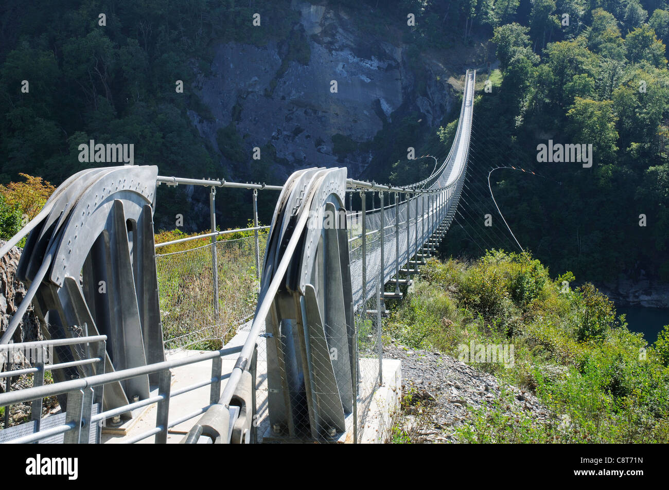 Die Passarelle du Drac Hängebrücke über Lac-Besitzer in Frankreich Stockfoto
