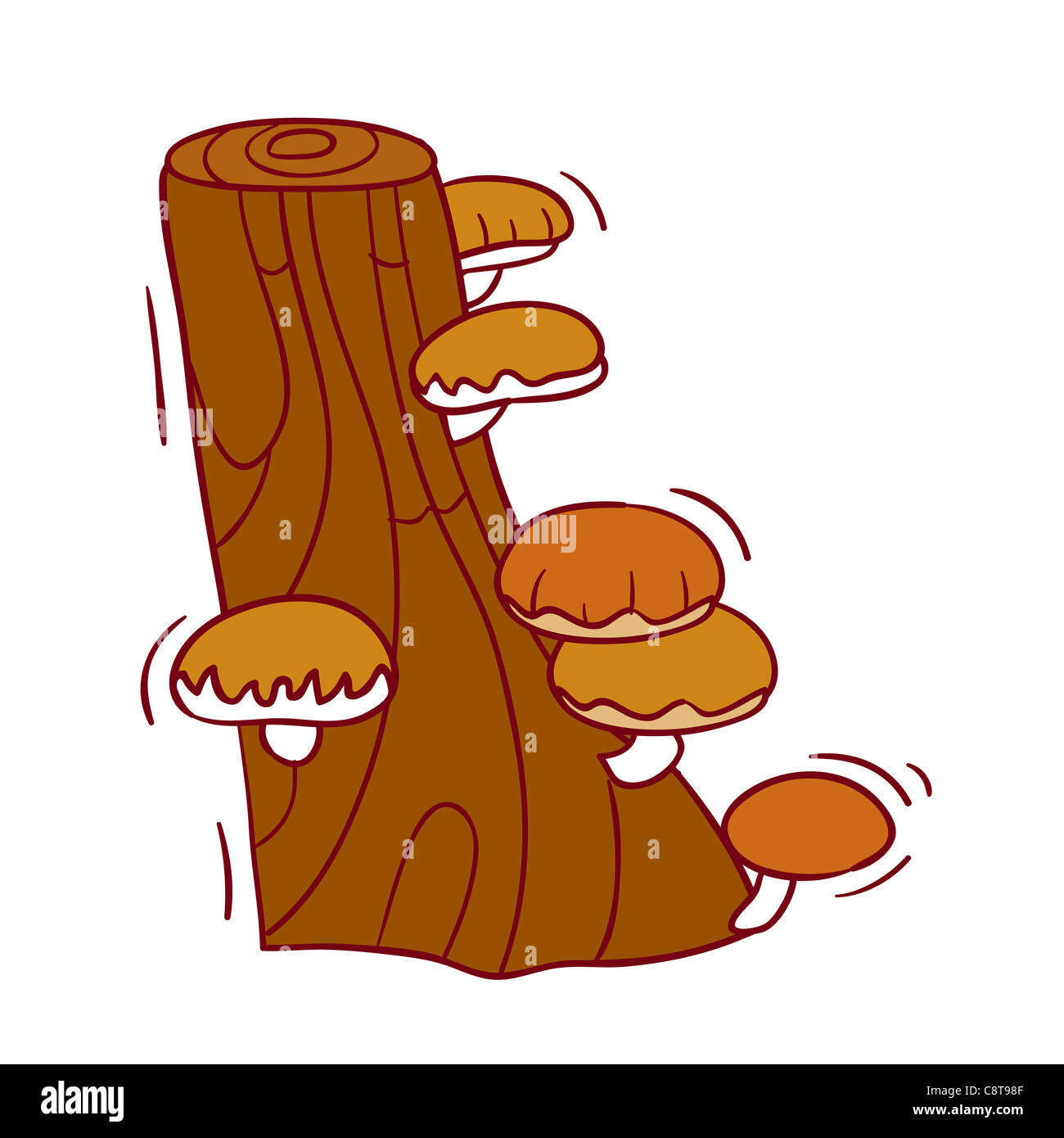 Illustration der Pilzanbau auf Holzscheit Stockfoto