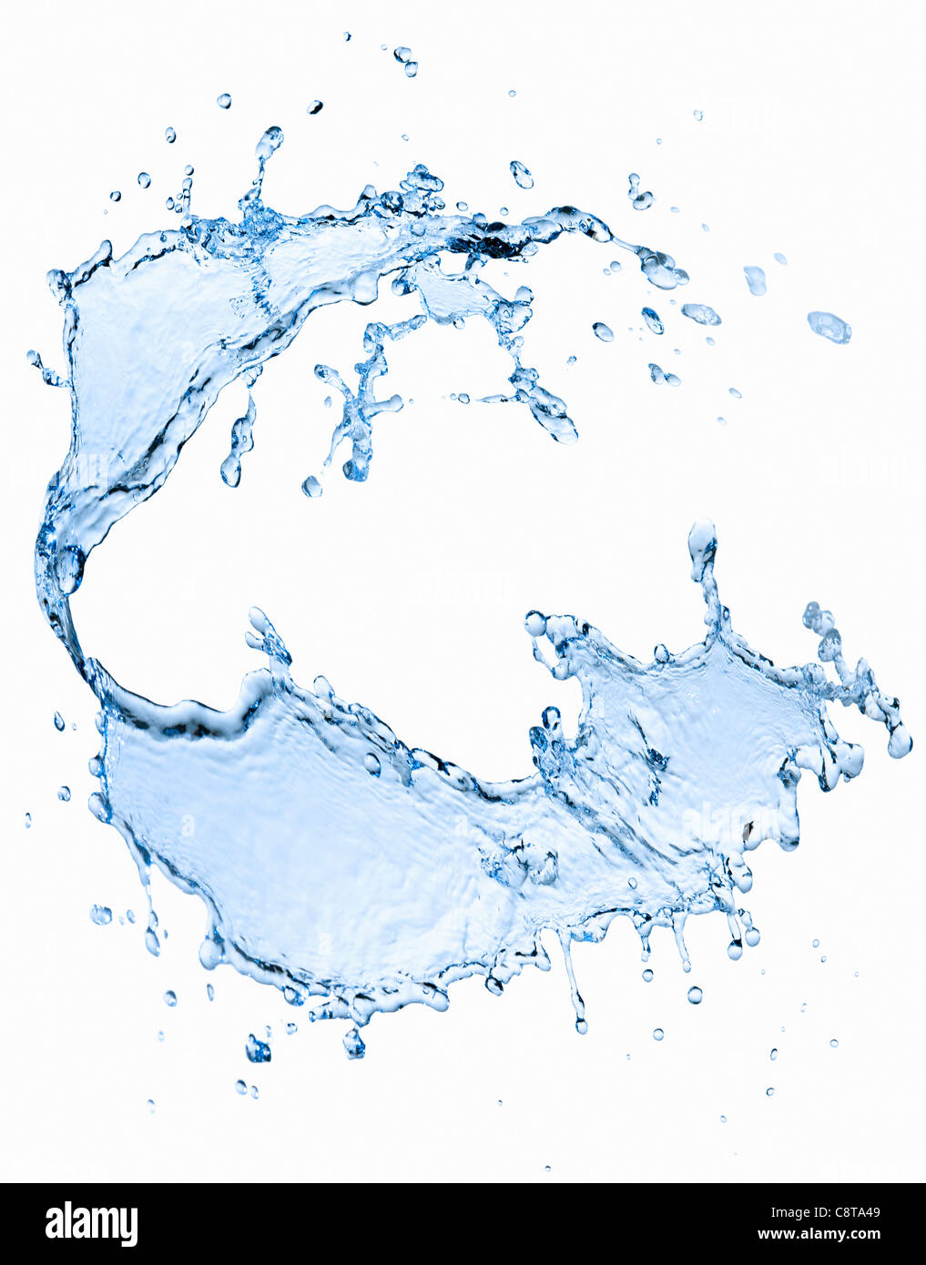 Studioaufnahme von Spritzwasser auf weißem Hintergrund Stockfoto