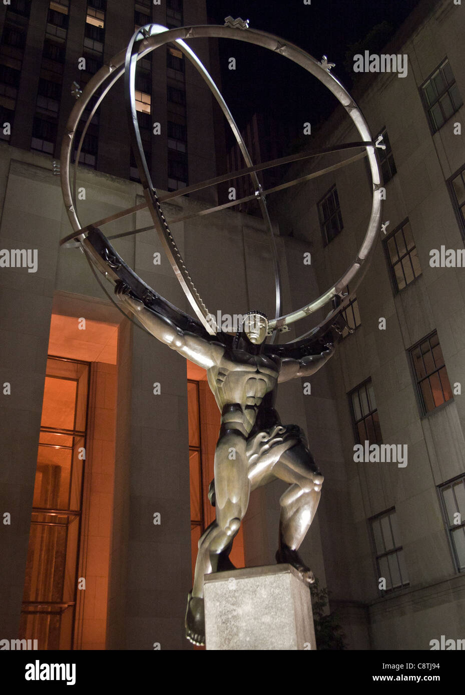 Statue des Atlas vom Lee Lawrie Rockafeller Center in New York City Stockfoto