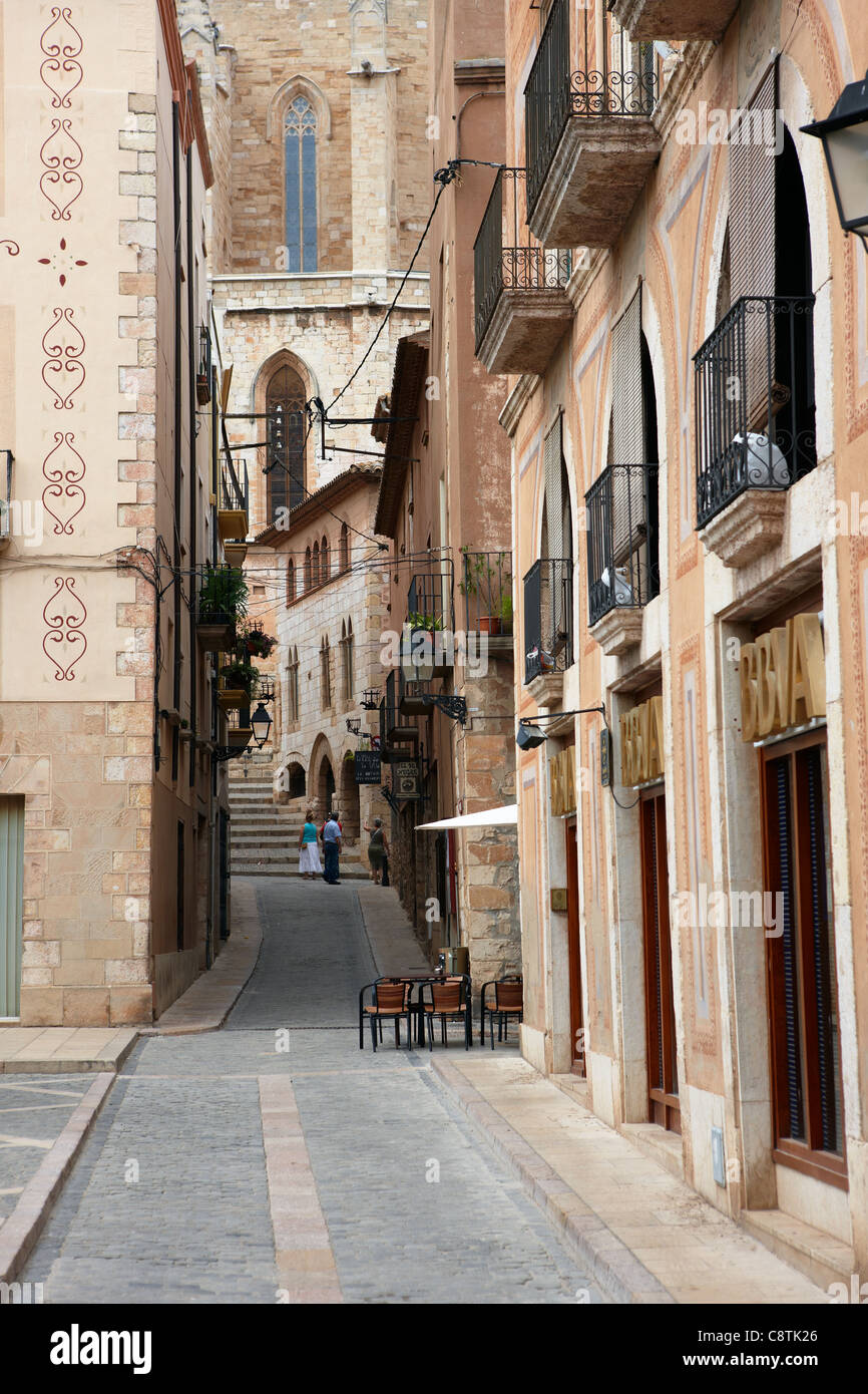 Gasse in Montblanc Stadt. Katalonien, Spanien. Stockfoto