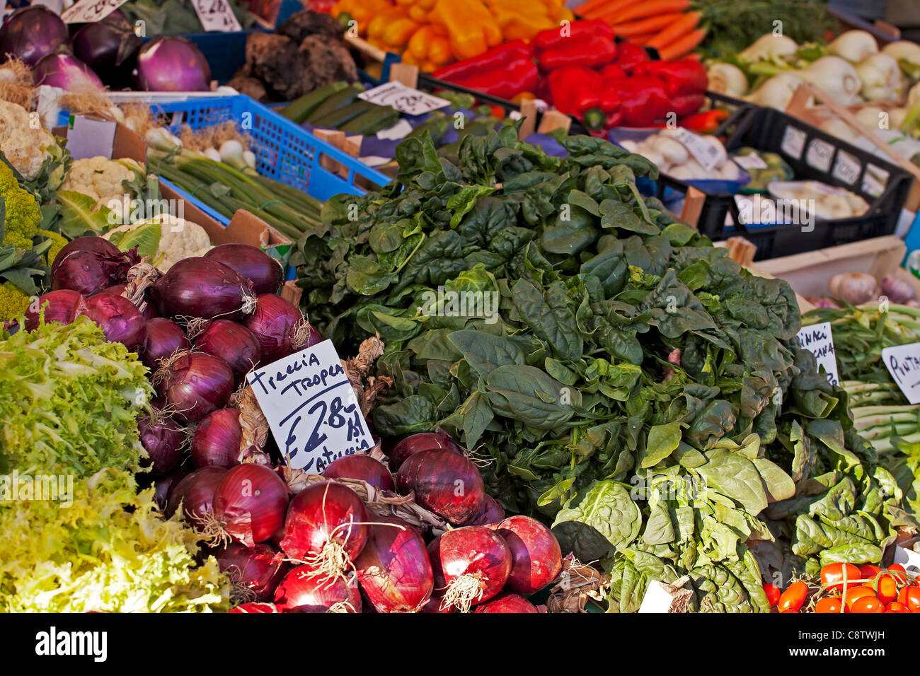 verschiedene Gemuesesorten auf einem Marktstand in Italien Stockfoto
