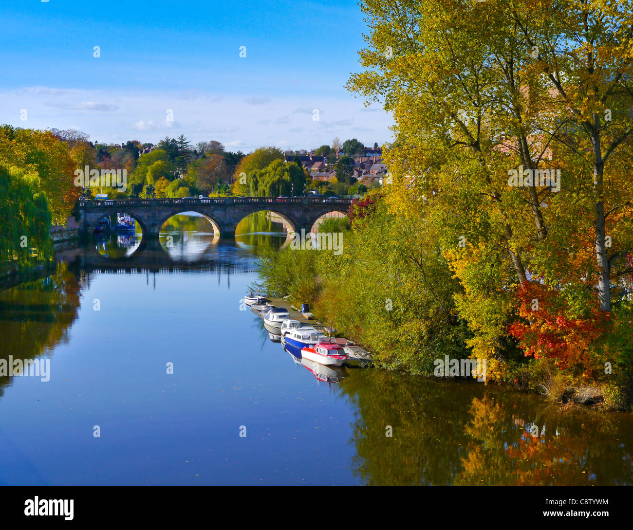 Waliser Brücke über den Fluss Severn Shrewsbury Shropshire Herbst Stockfoto