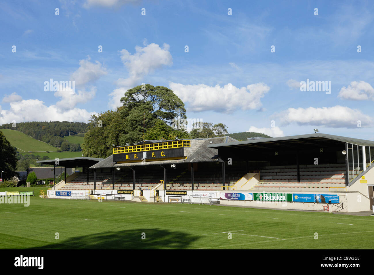 Stehen Sie am Melrose Rugby Football Club Scottish Borders Stockfoto
