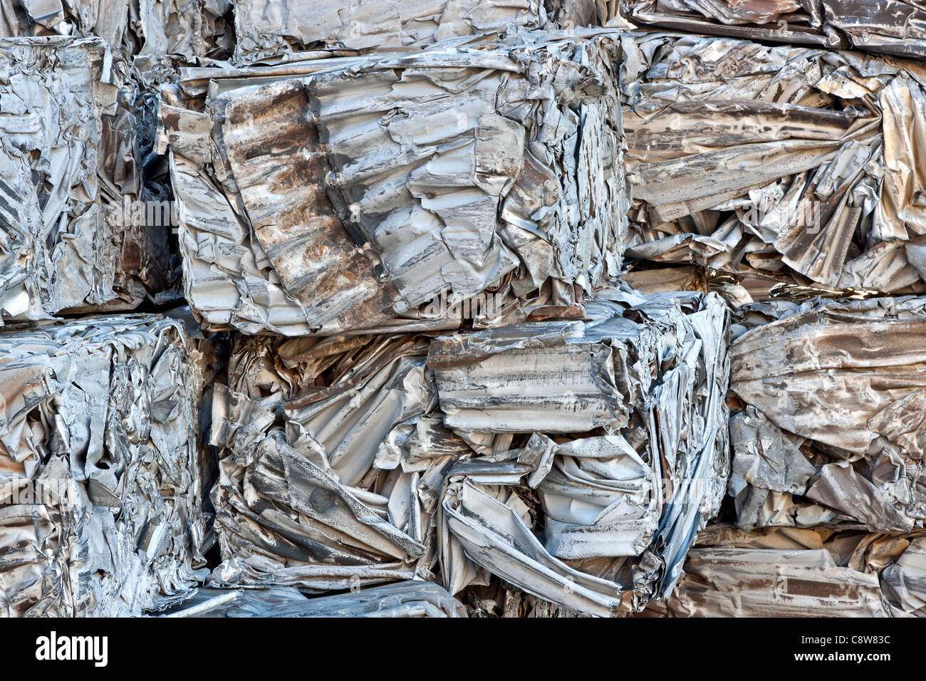 Recycling, komprimiert, Aluminium-Folie. Stockfoto