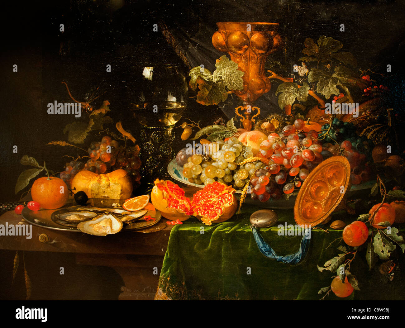 Abraham Mignon Still Live Obst Austern 1660 Holländische Maler Stockfoto