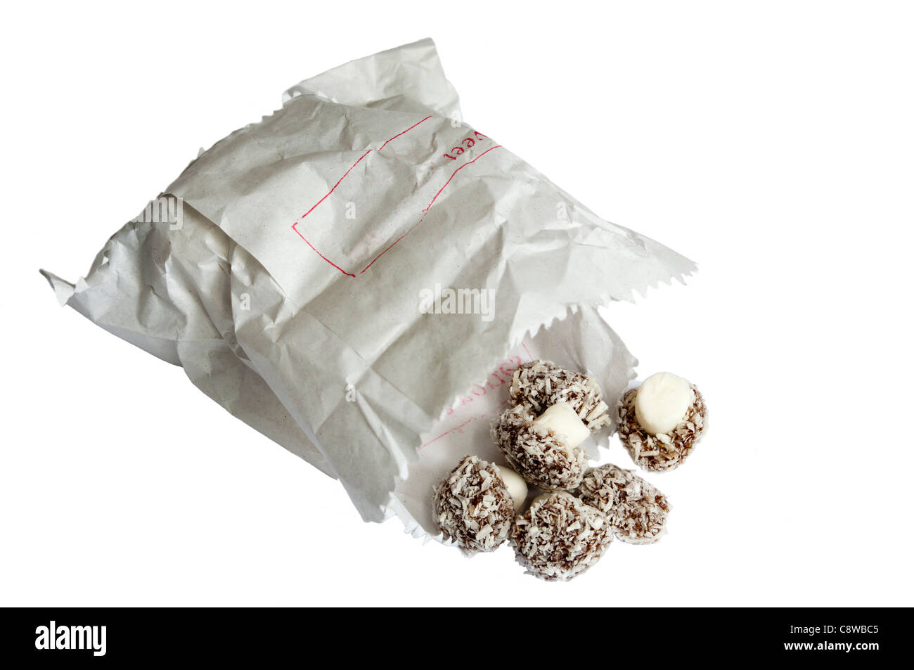 Tasche von Kokos Pilze traditionellen Süßigkeiten Süßwaren Süßigkeiten Stockfoto