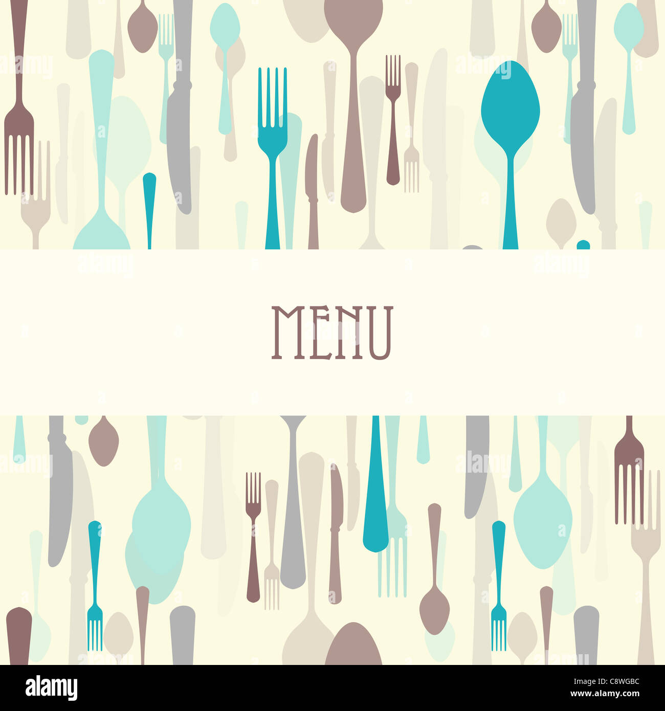 Restaurant-Menü - Abendessen Menü mit Besteck wie Messer, Gabel oder Löffel essen Stockfoto