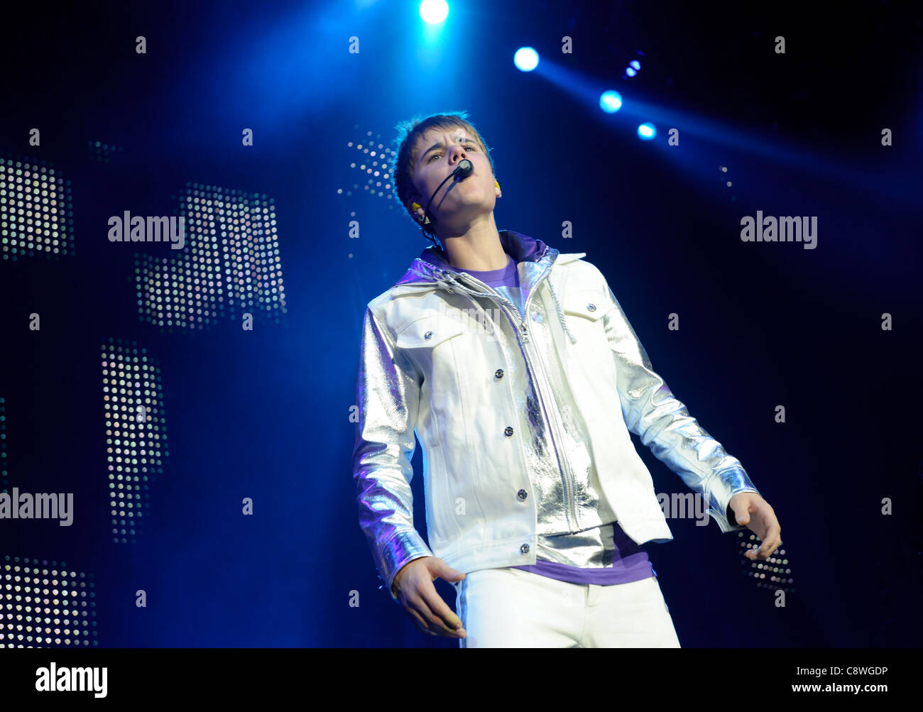 Kanadische Sänger Justin Bieber führt bei O2, London. Stockfoto