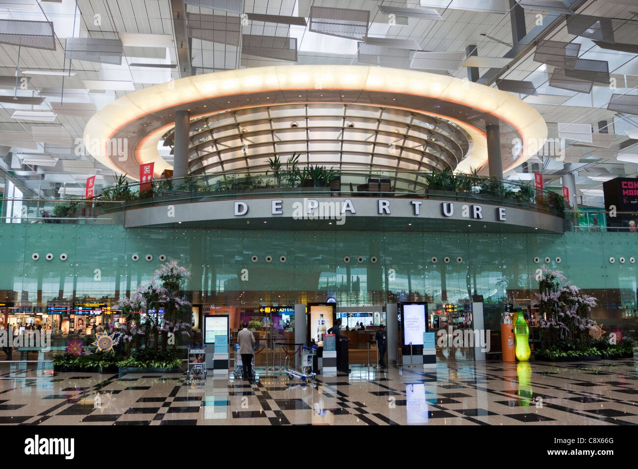 Changi Flughafen Abflüge, Singapur, Terminal 3 Abfahrten Stockfoto