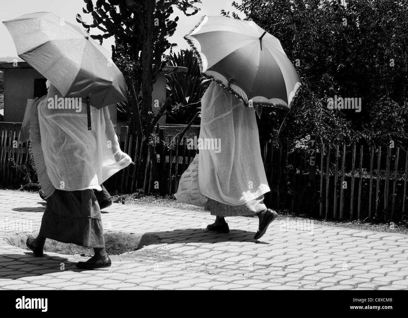 Frauen mit Sonnenschirmen, Addis Abeba Stockfoto