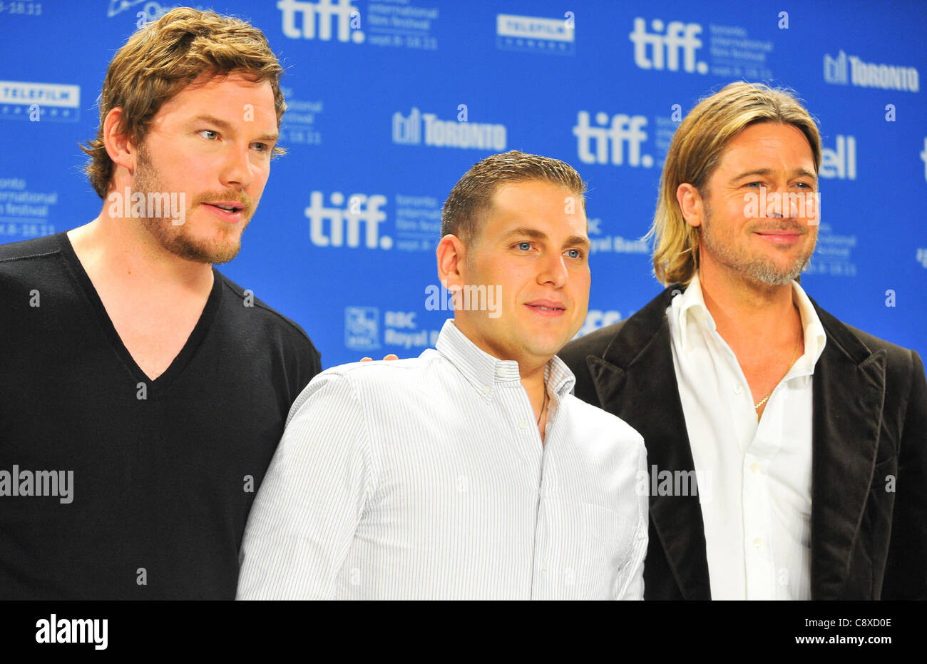 Chris Pratt Johah Hill, Brad Pitt Atpress Konferenz MONEYBALL Pressekonferenz Toronto International Film Festival TIFF Bell Stockfoto