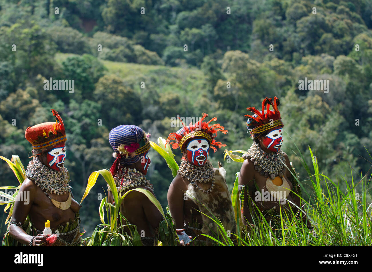 Jiawao Sing-Sing-Gruppe aus Paiya in Western Highlands immer bereit für Paiya Show Western Highlands-Papua-Neuguinea Stockfoto