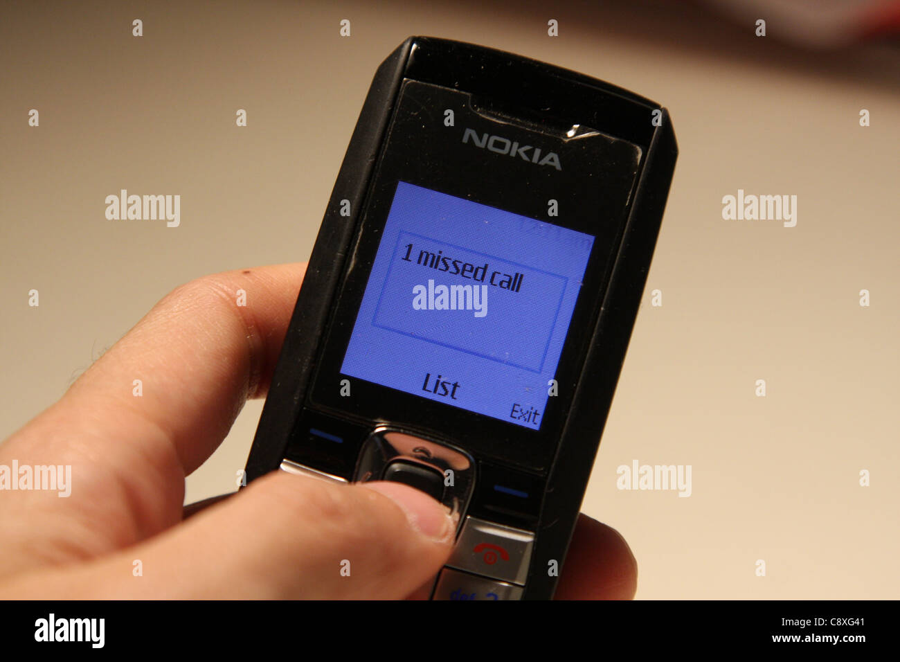 verpasster Anruf Display Handy Stockfoto