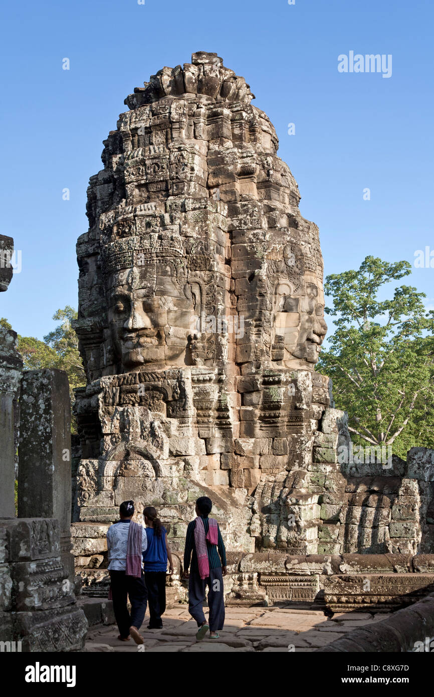 Gesicht-Turm. Bayon Tempel. Angkor. Kambodscha Stockfoto