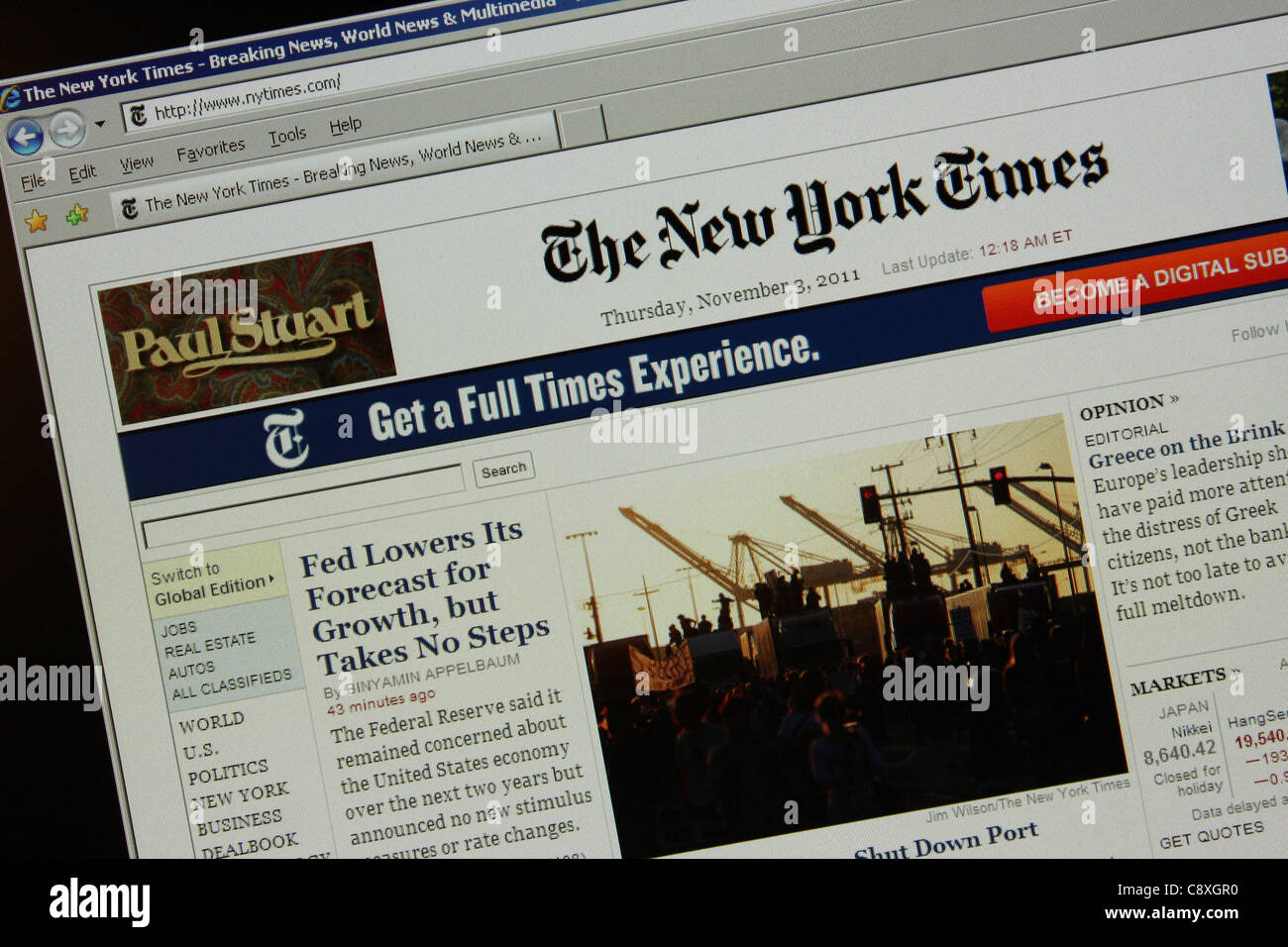 New York Times Zeitung online Stockfoto