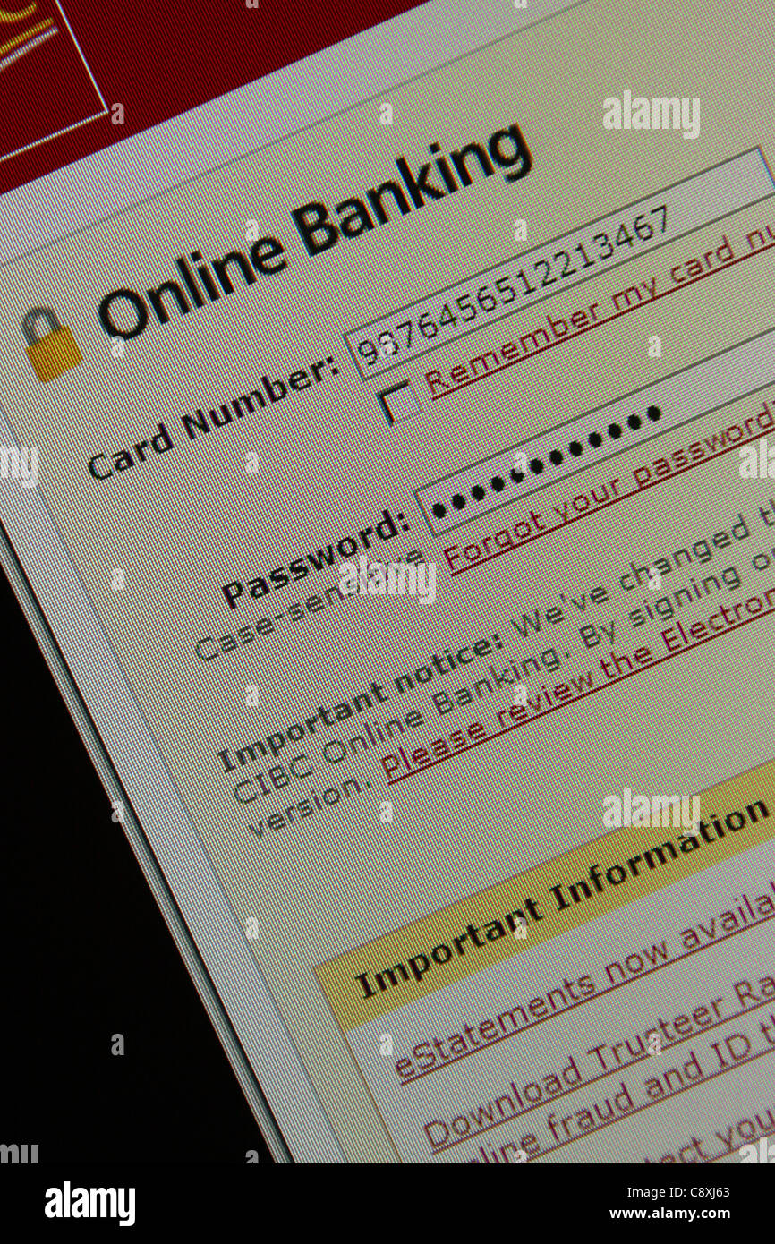 Web-Banking-Online-Login-Bildschirm Stockfoto