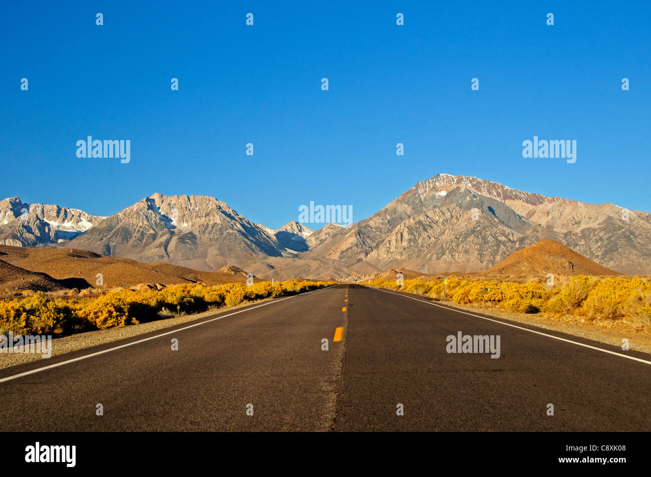 California Highway 168 in der östlichen Sierra. Stockfoto