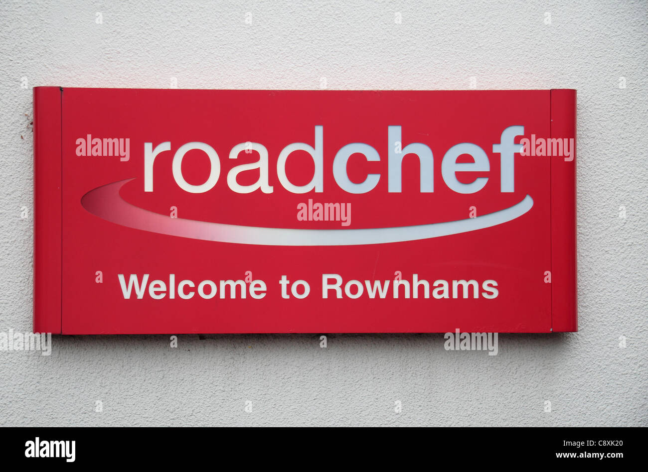 Das Roadchef Logo und Schild an der Autobahnraststätte Rownhams auf M27 (zwischen den Anschlussstellen 3 und 4), Southampton, Hampshire, UK. Stockfoto