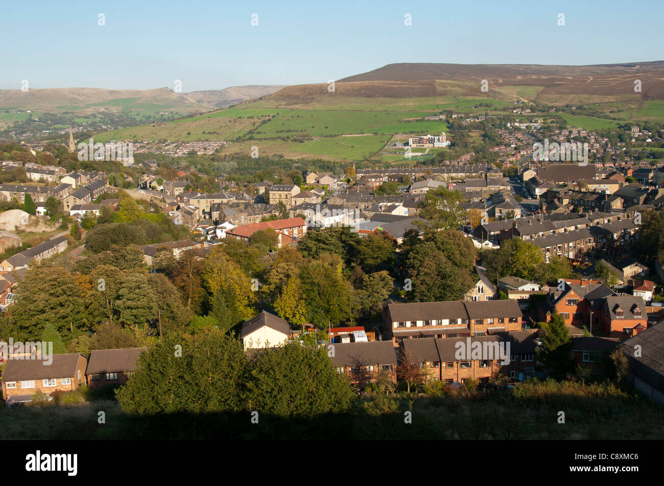 Mossley und zahmen Tal.  Tameside, Greater Manchester, England, UK Stockfoto