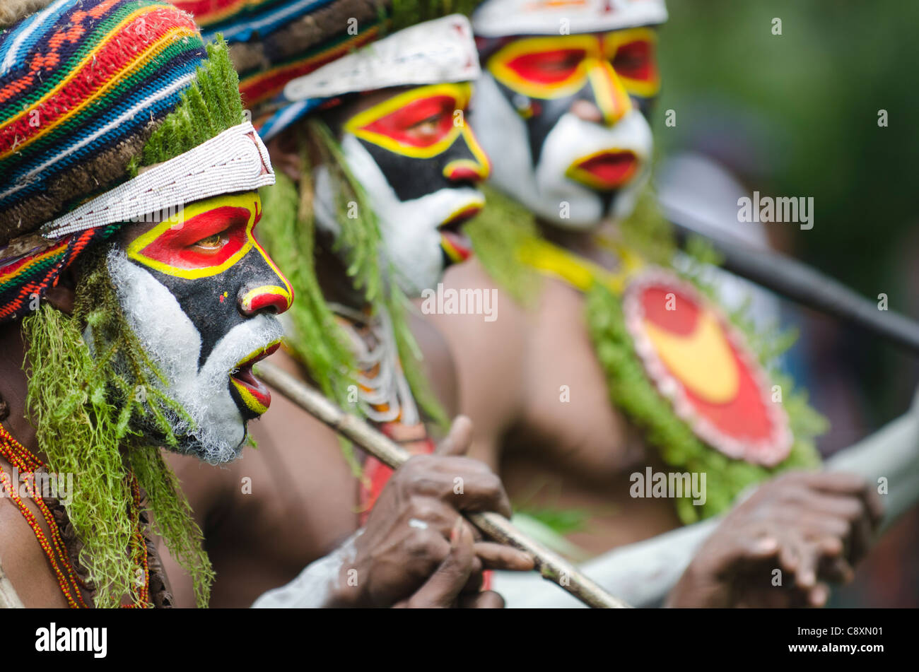 West Highland Sing sing Gruppe durchführen am Mt Hagen Show Papua New Guinea Stockfoto