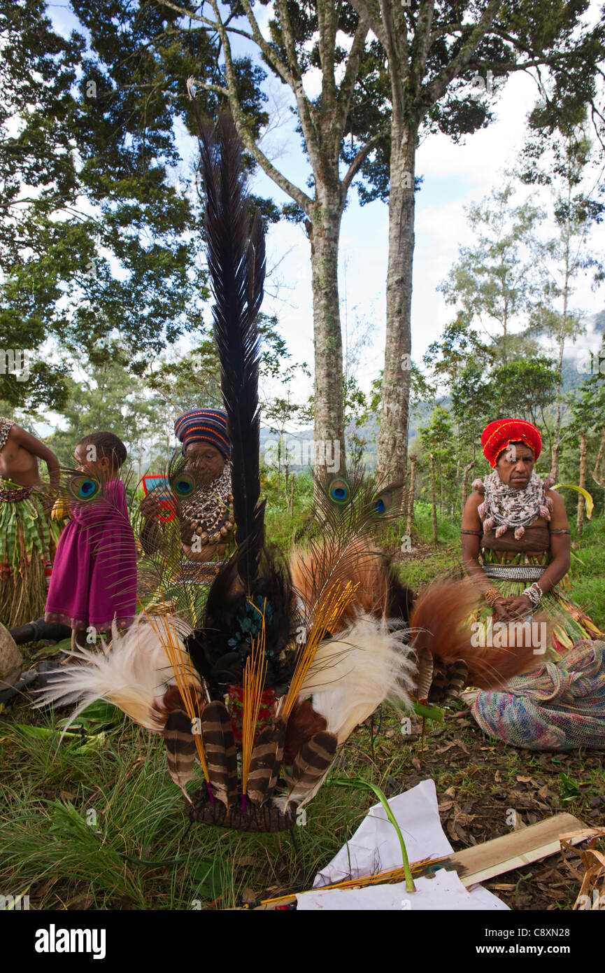 Paiya Sing-Sing-Gruppe, die Vorbereitungen für die Paiya Show in Western Highlands-Papua-Neuguinea Stockfoto