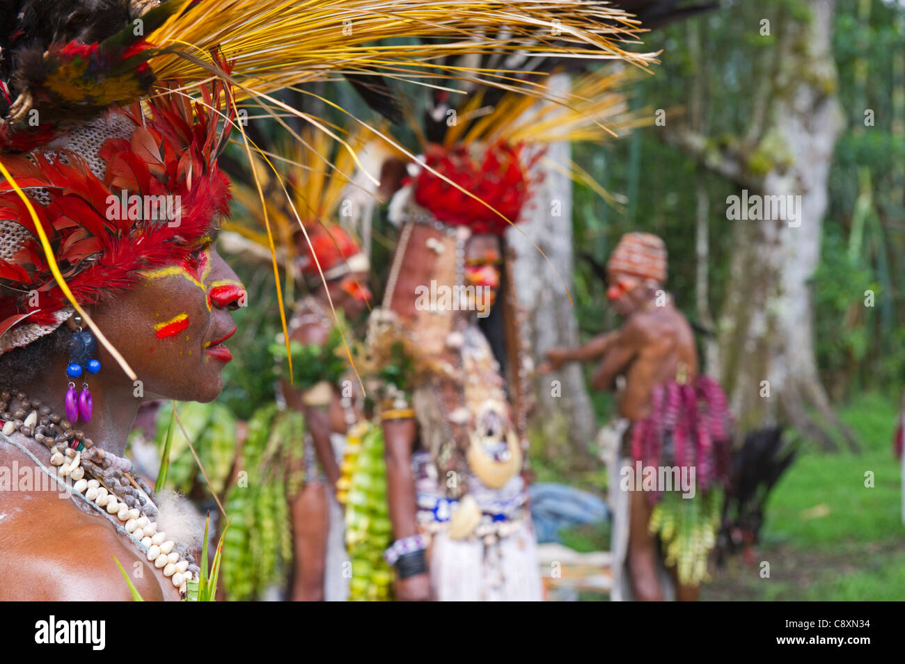 Jiwika Stamm von Western Highlands Vorbereitungen für die Paiya Show in Western Highlands-Papua-Neuguinea Stockfoto