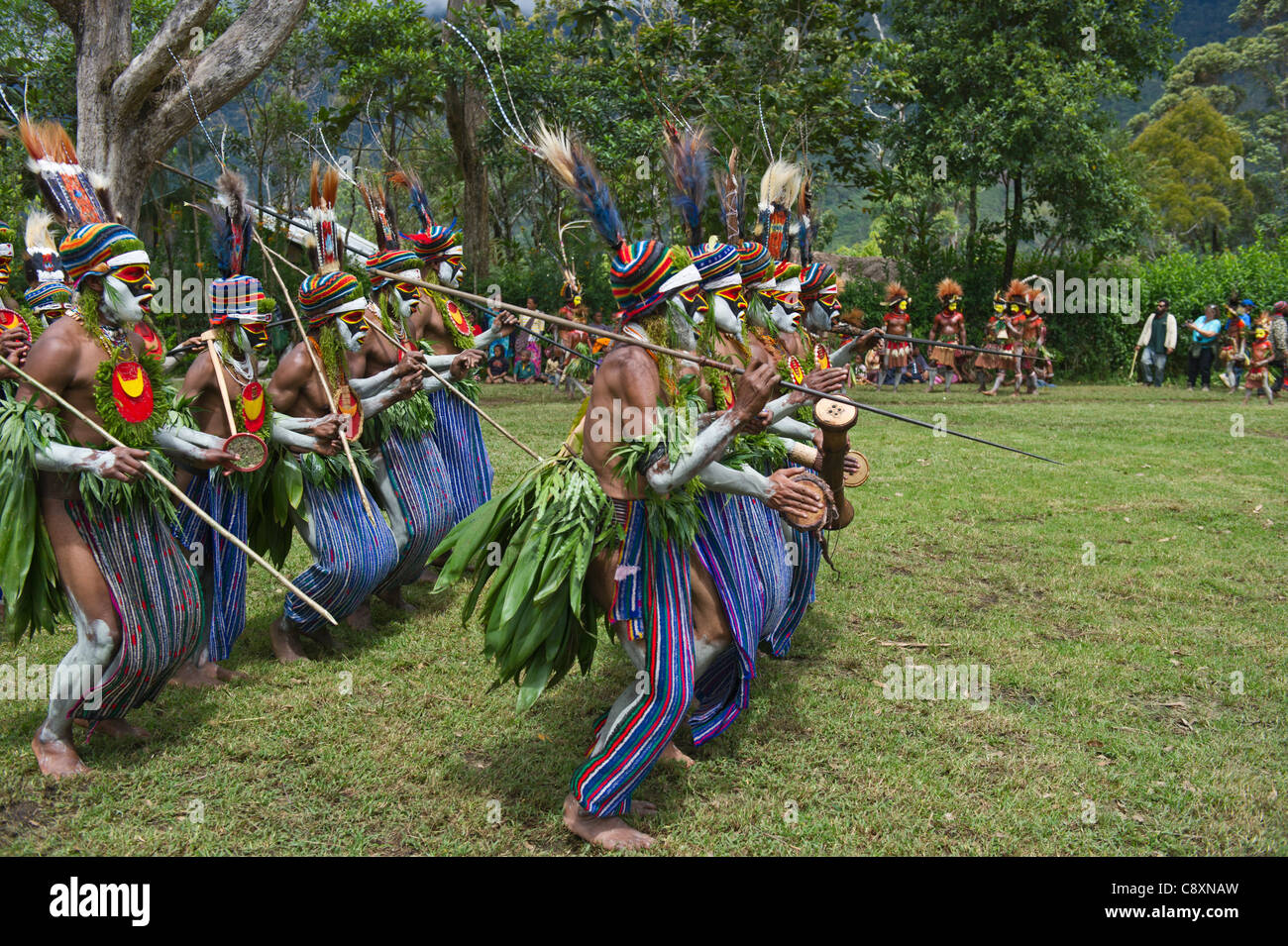 Stammes-Interpreten aus dem Anglimp Distrikt Waghi Provinz Western Highlands-Papua-Neuguinea Stockfoto