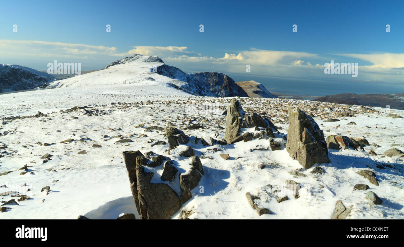 Mit Blick auf den Gipfel des Cadair Idris aus Mynydd Moel Stockfoto