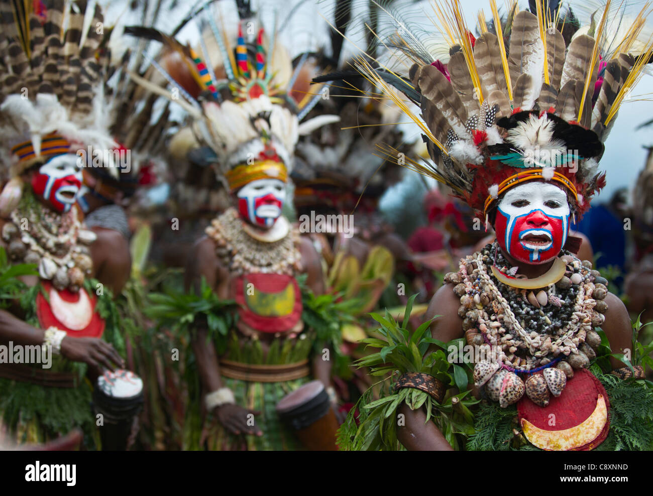 Sing-Sing-Gruppe aus Hagen im westlichen Hochland erklingt in Hagen Show Papua New Guinea Stockfoto