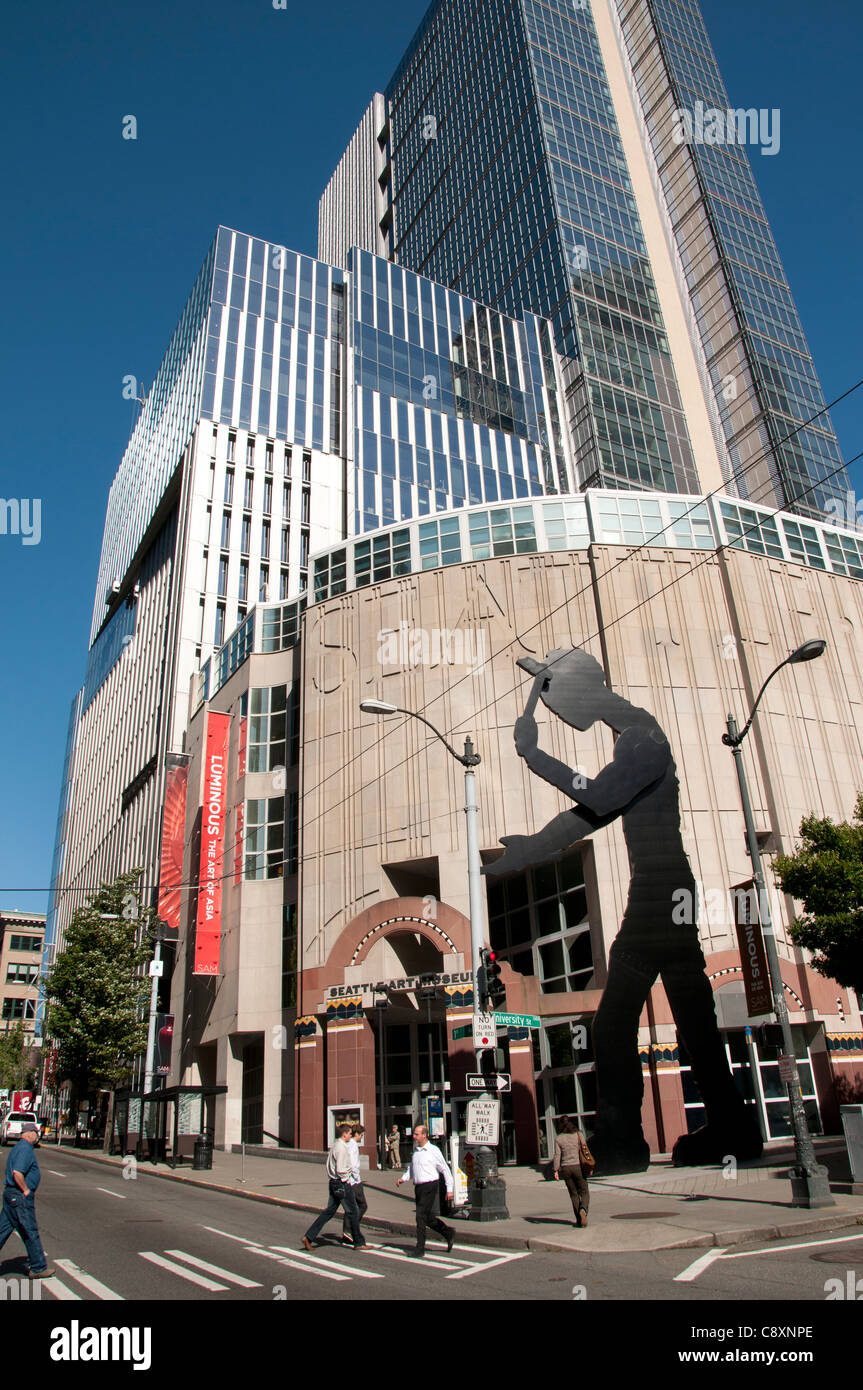 Seattle Art Museum Metall Hammering Man Washington State Vereinigte Staaten Stockfoto