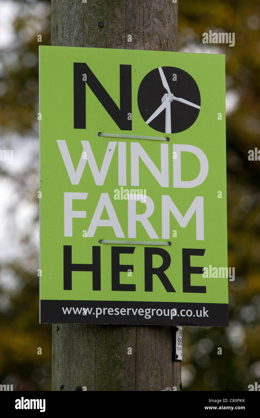 Kein Windpark hier protestieren Zeichen Stockfoto