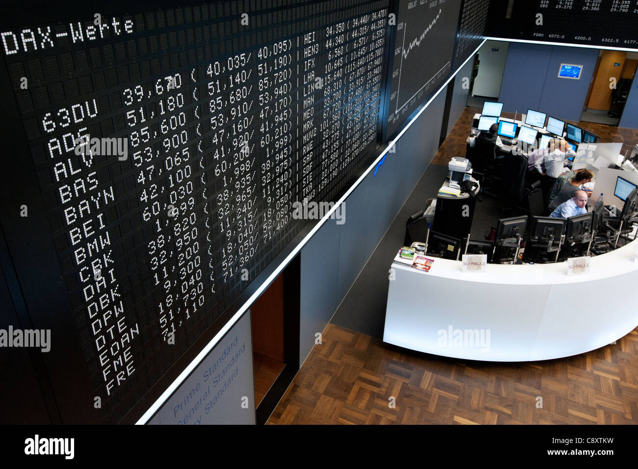 Handelssaal der Börse Frankfurt, Hessen, Deutschland. Stockfoto