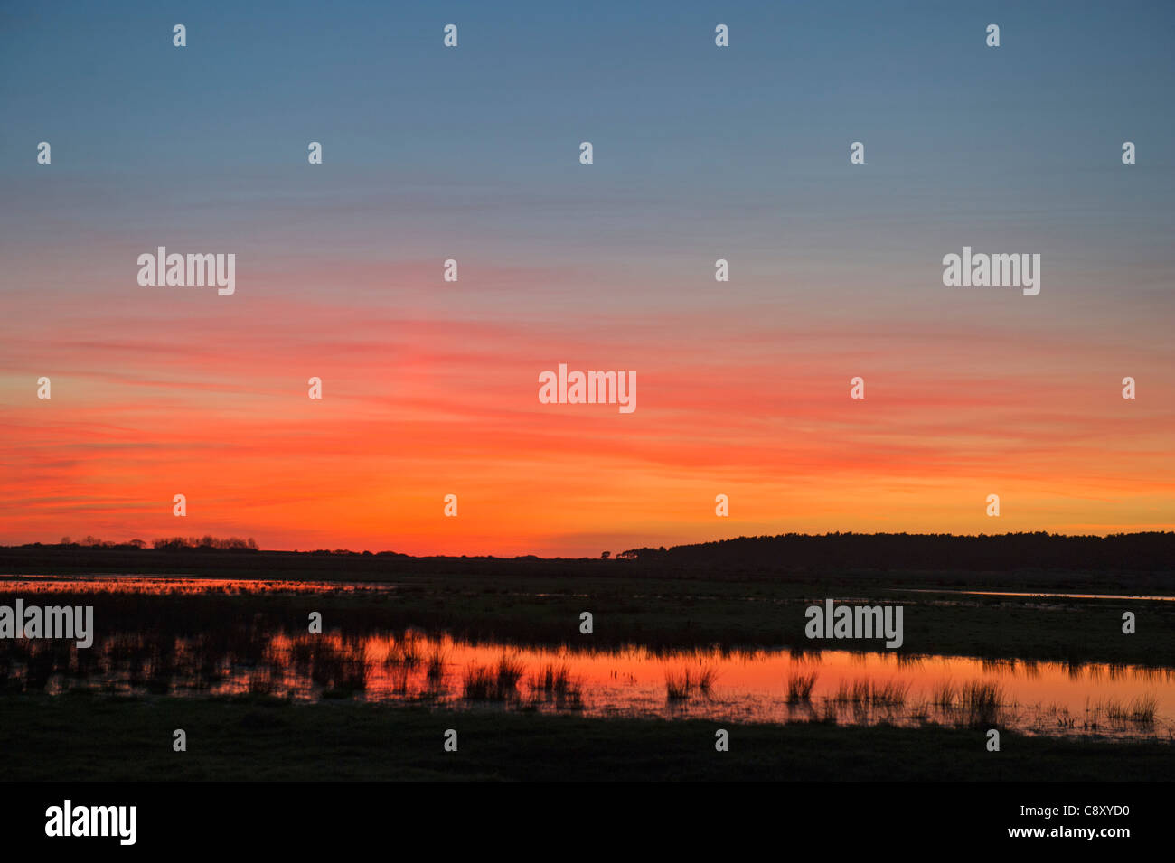 Holkham Freshmarsh Abenddämmerung Winter von Lady Anne fahren Norfolk betrachtet Stockfoto