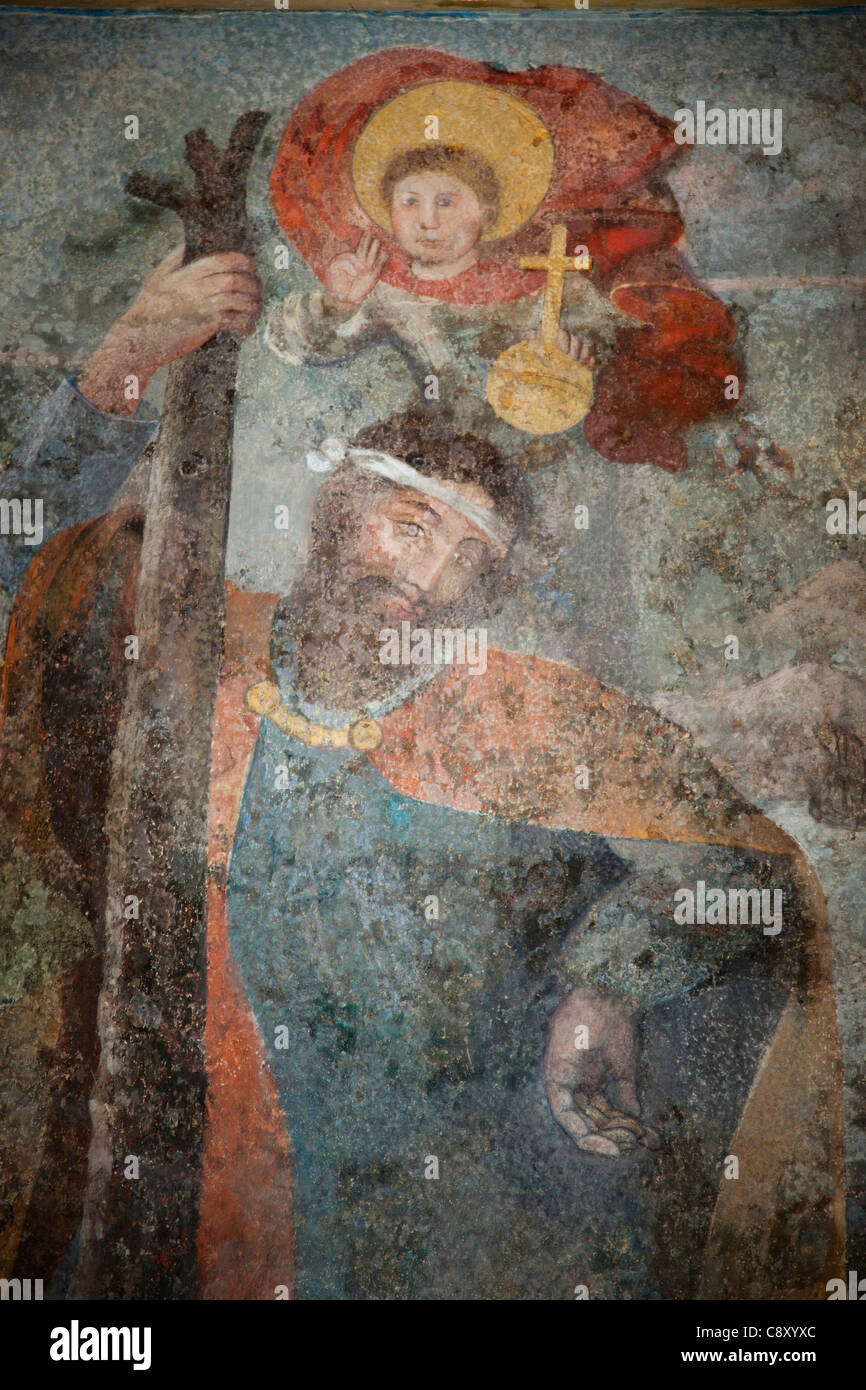 Deutschland, Aachen, Aachener Dom, der Chor Halle, mittelalterliche Malerei des Hl.Christophorus Stockfoto