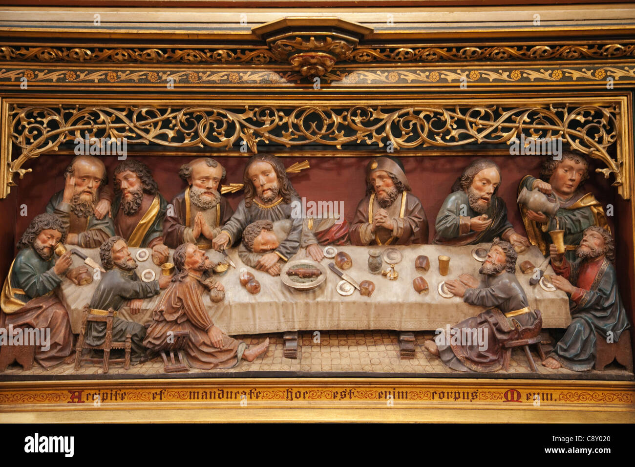 Deutschland, Frankfurt, St.Bartholomew Kathedrale, Altar-Schrein Detail, das letzte Abendmahl Stockfoto