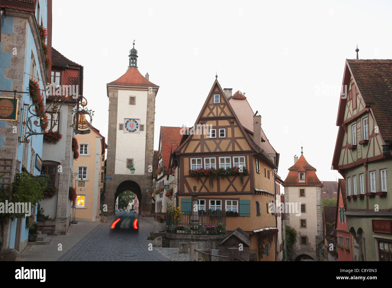 Deutschland, Bayern, romantische Straße, Rothenburg Ob der Tauber, Plonlein und Siebers Turm Stockfoto