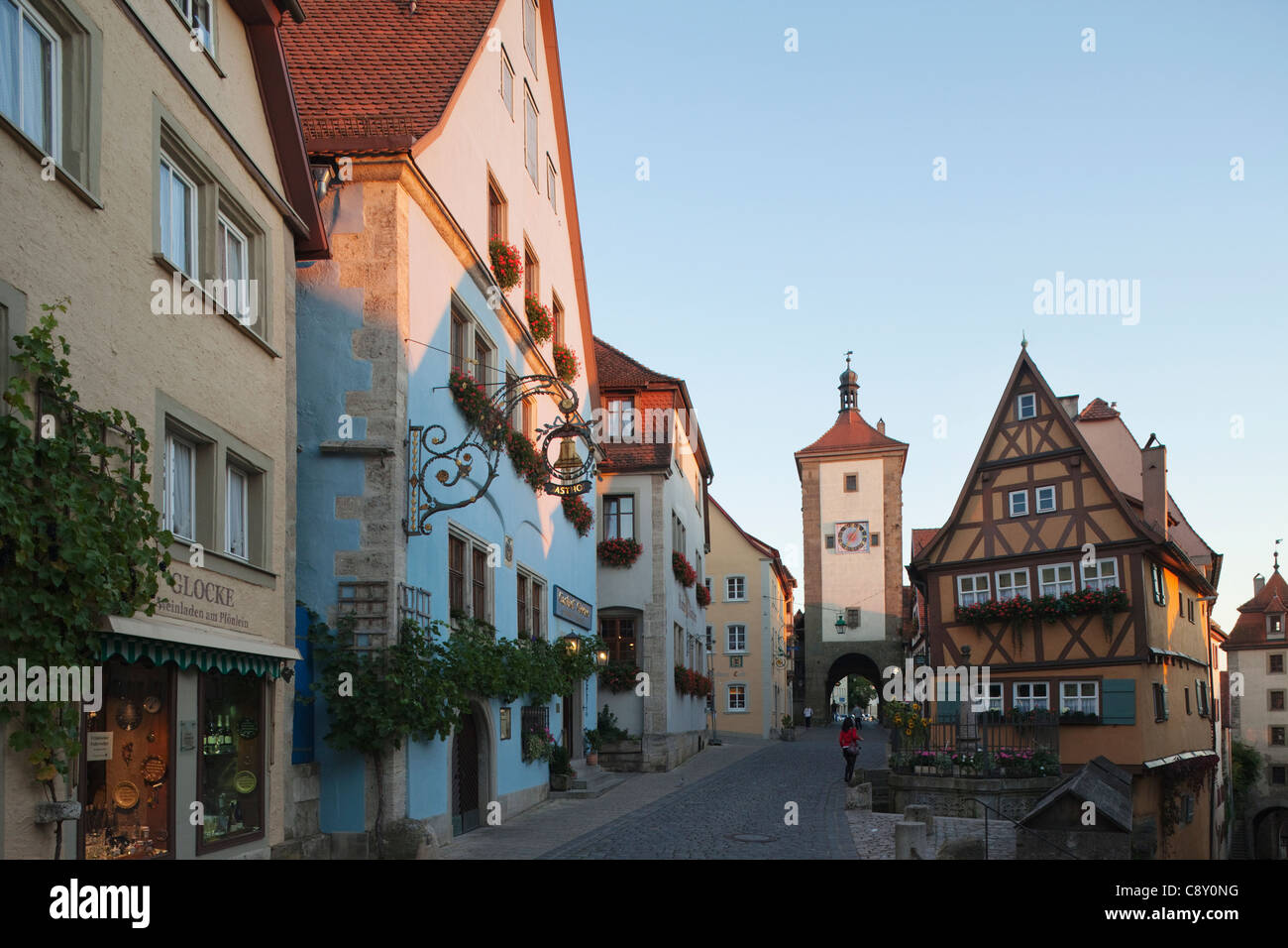 Deutschland, Bayern, romantische Straße, Rothenburg Ob der Tauber, Plonlein und Siebers Turm Stockfoto