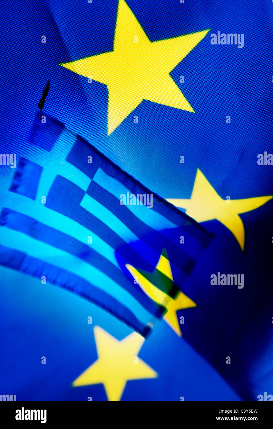 Europäische Flagge und griechische Flagge, Abbildung Stockfoto