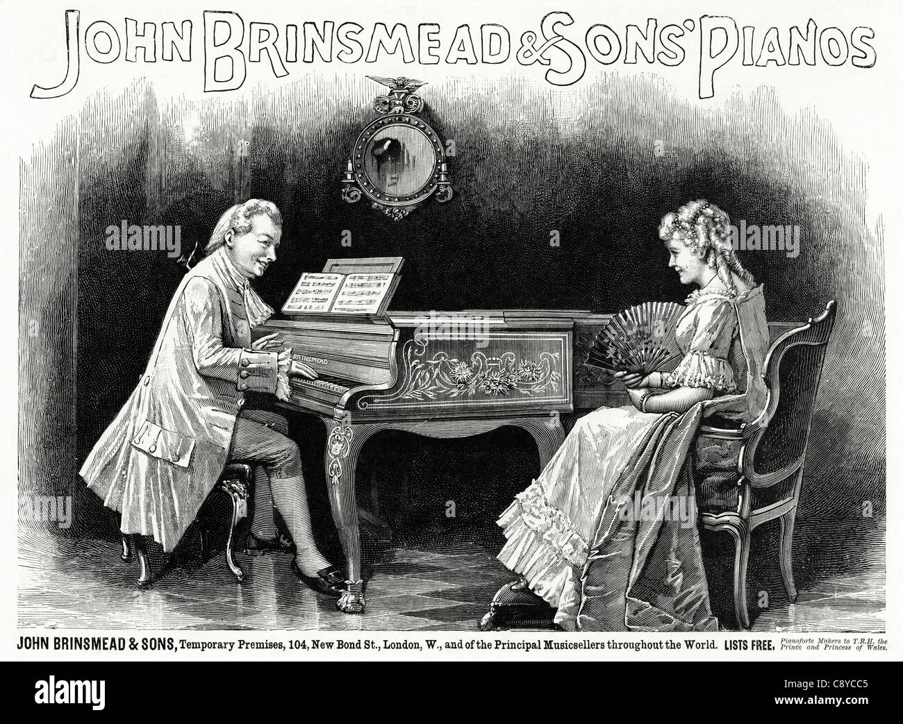 JOHN BRINSMEADS & Söhne PIANOS Anzeige. Original viktorianischen Werbung ca. 1892 Werbung Stockfoto
