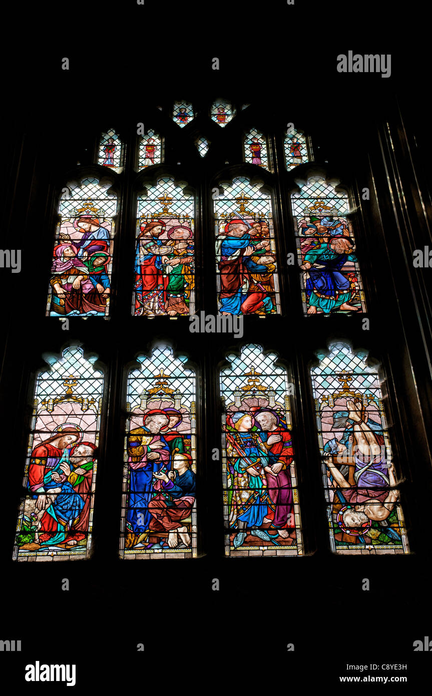 Beflecken Sie Glasfenster, Lavenham Kirche, Suffolk, England. Stockfoto