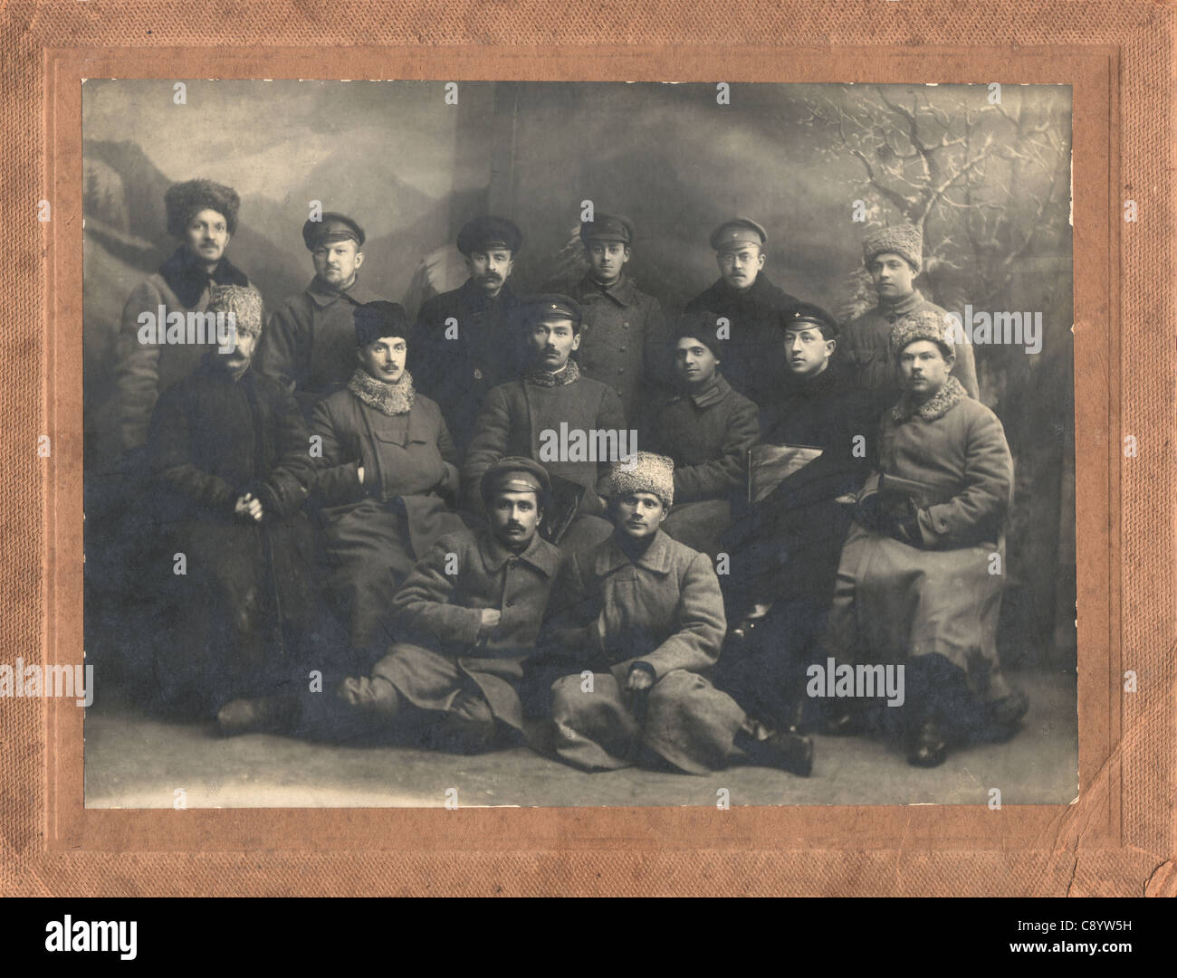 Gruppenbild des Militärs zum Zeitpunkt der 1. Weltkrieg, Russland, ca. 1914 Stockfoto